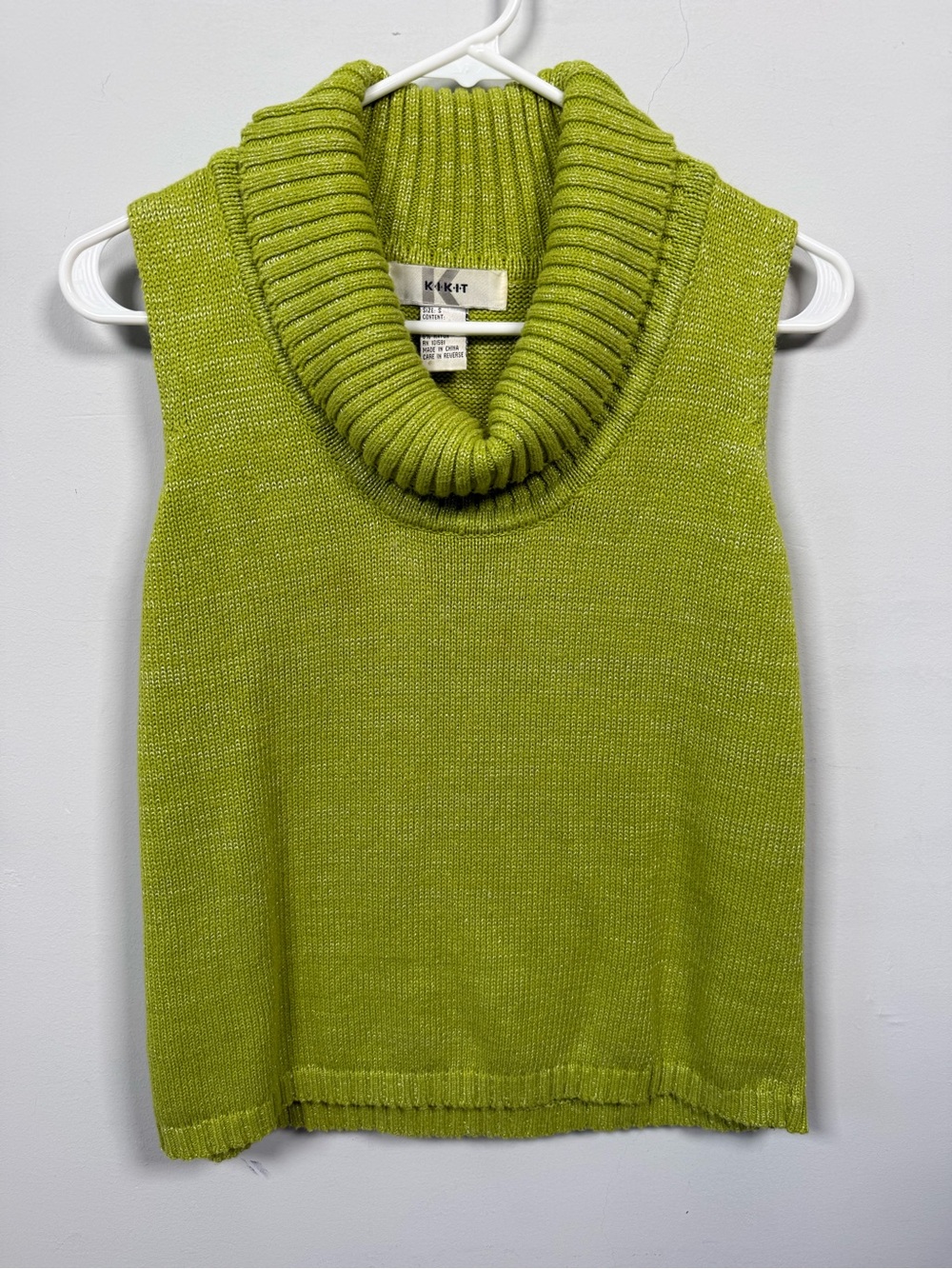 Gorgeous Vintage Kikit Cowl Neck Knit Sweater Vest Lime Chartreuse Size Small